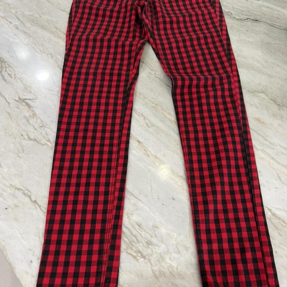 Divided H&M Red Black Buffalo Check Skinny Stretch Pants H&M 8 - Picture 2 of 9